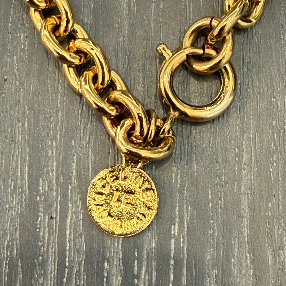 CELINE vintage gold plated circle logo Bracelet with rhinestones - Picture 3 of 5